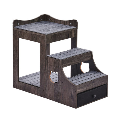 VEVOR Pet Bunk Bed with Stairs Dog/Cat Window Perch with Storage Indoor Gray
