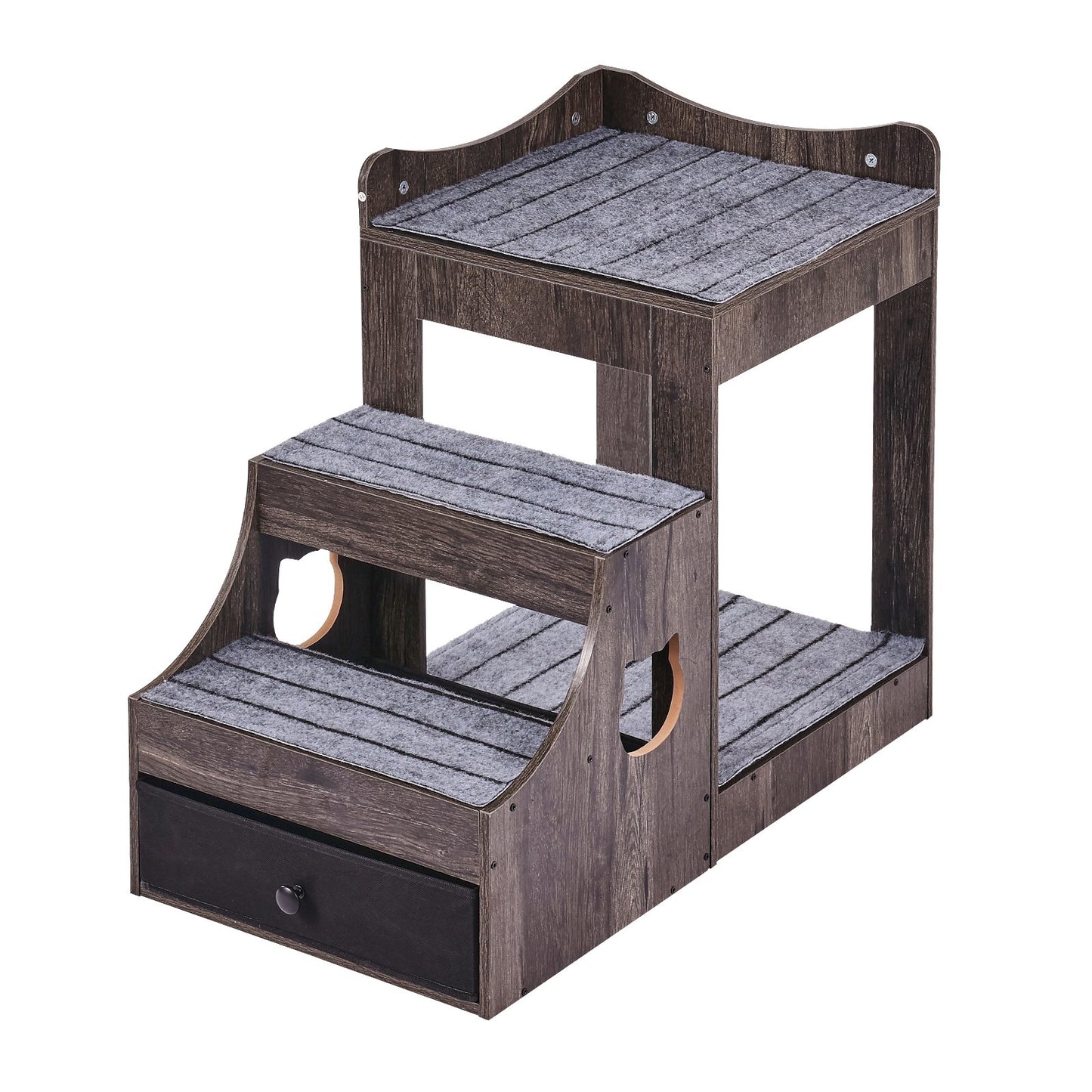 VEVOR Pet Bunk Bed with Stairs Dog/Cat Window Perch with Storage Indoor Gray