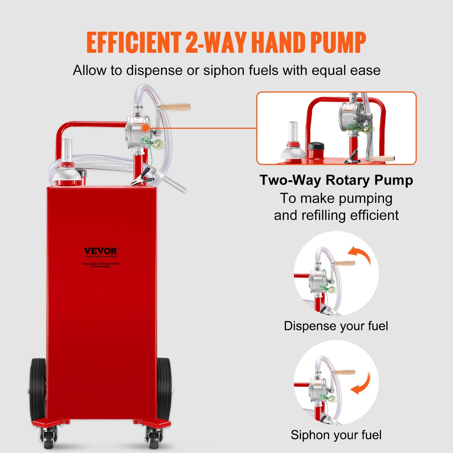 VEVOR 114L Fuel Caddy, Gas Storage Tank & 4 Wheels, with Manuel Transfer Pump, Gasoline Diesel Fuel Container for Cars, Lawn Mowers, ATVs, Boats, More, Red