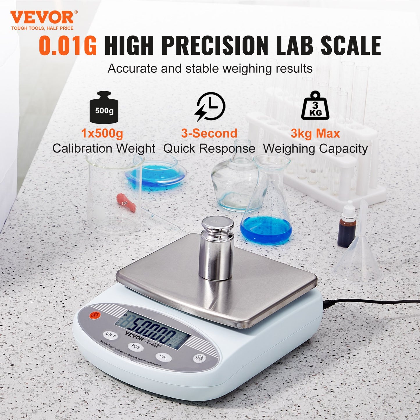 Analytical Balance Lab Scale 3000g x 0.01g 13 Units Conversion Electronic