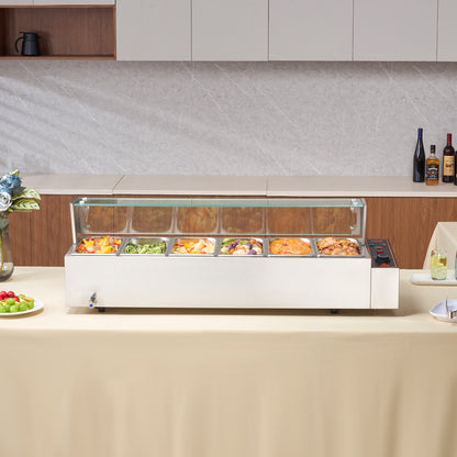 VEVOR Commercial Electric Food Warmer Countertop Buffet 6*5Qt with Glass Shield