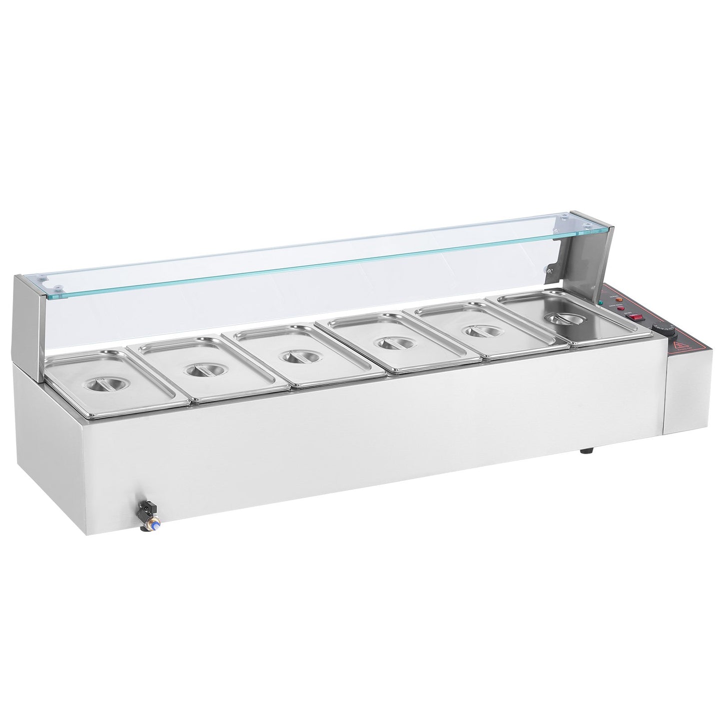 VEVOR Commercial Electric Food Warmer Countertop Buffet 6*5Qt with Glass Shield