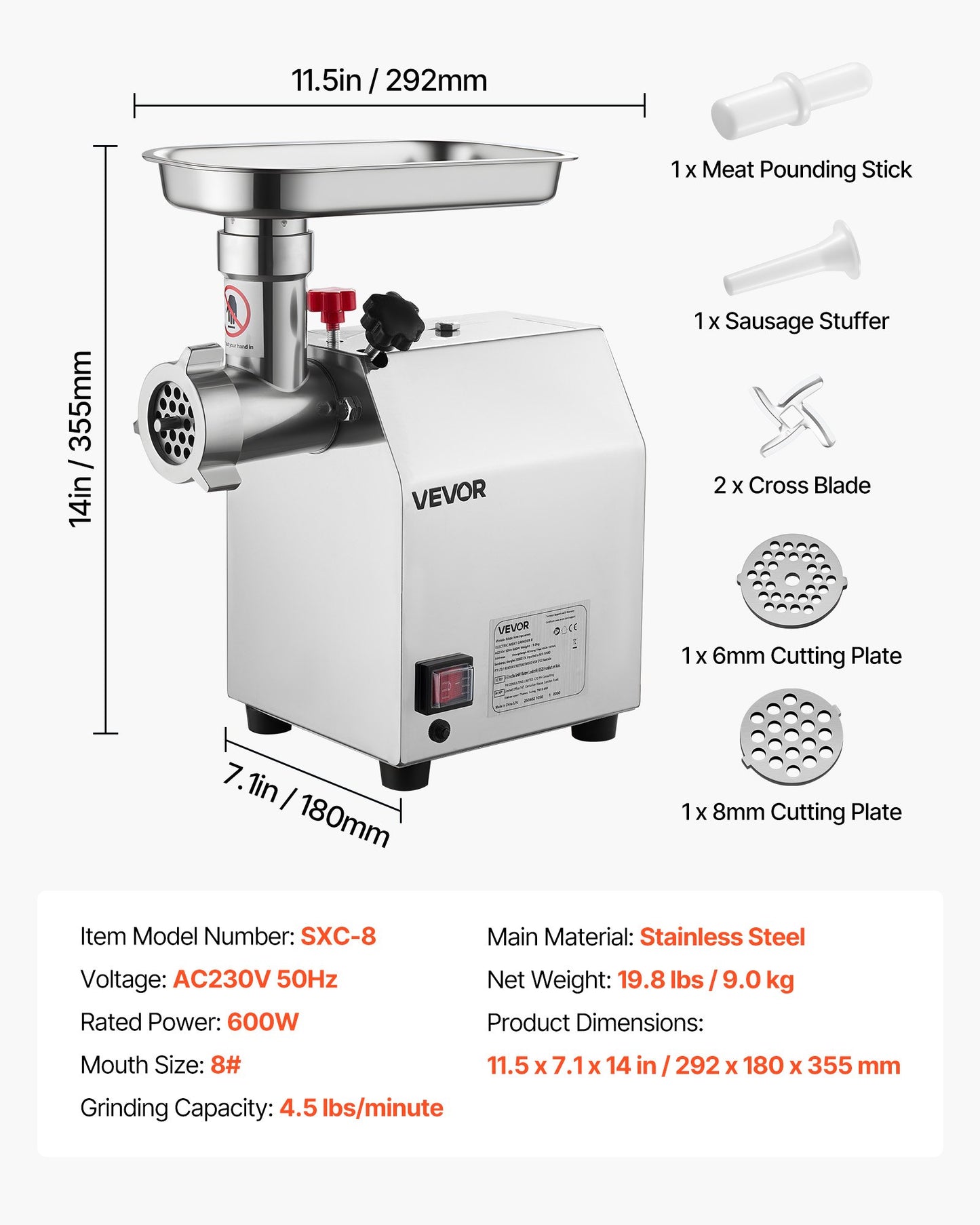 VEVOR Commercial Electric Meat Grinder 4.5 Lbs/Min Sausage Stuffer Maker Kitchen