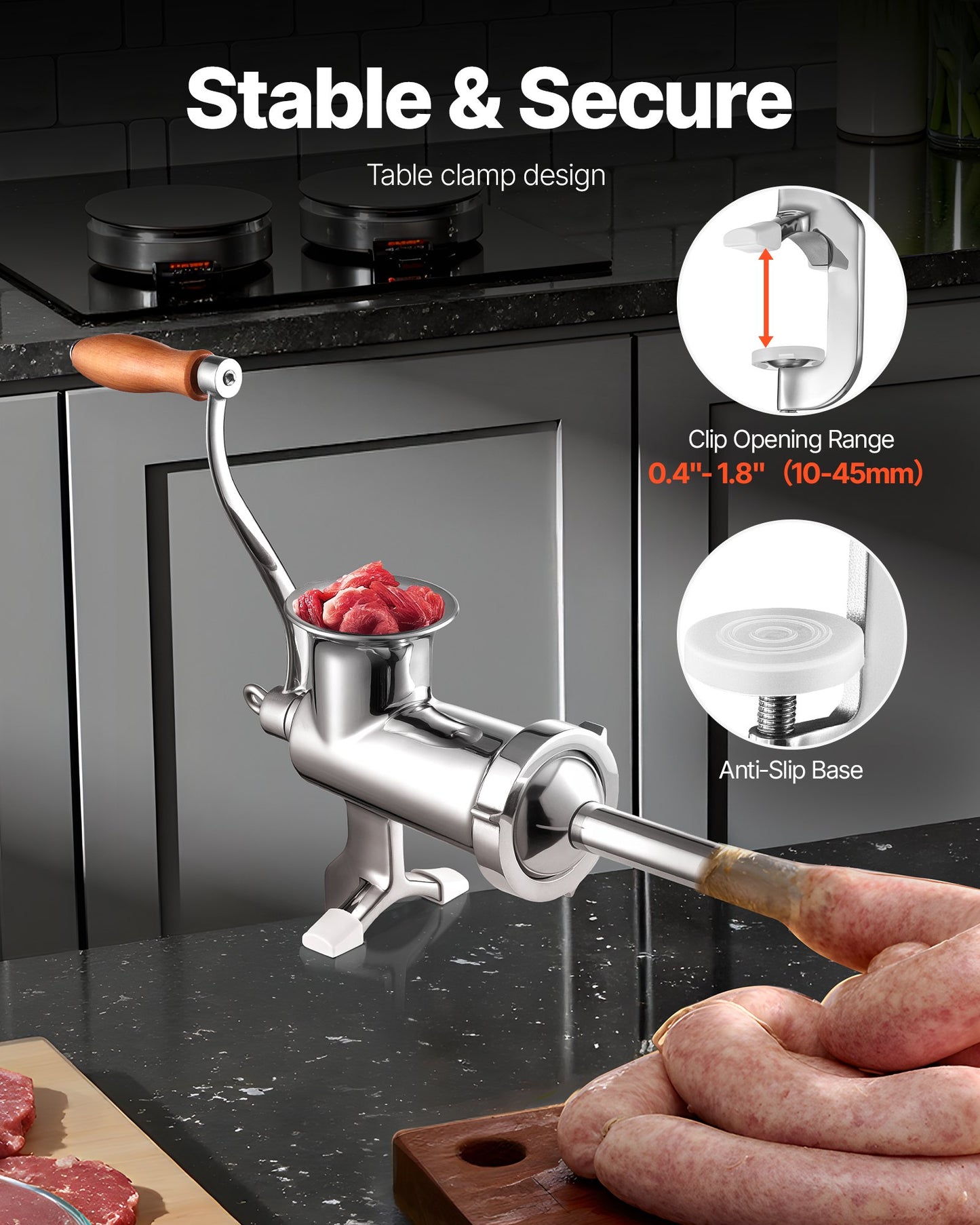 VEVOR Heavy Duty Meat Grinder Manual Sausage Filler Stainless Steel with Clamp