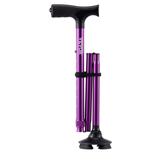VEVOR Walking Cane Folding Walking Stick 8-Level Height 4-Pronged Pivoting Base