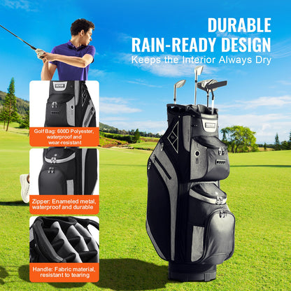VEVOR Golf Cart Bag with 14 Way Organizer Divider Top, 13 Pockets Premium Cart Bag, Durable 600D Polyester Fabric Golf Bags with Handles & Dust Cover & Detachable Straps for Men & Women, Black Color-Block
