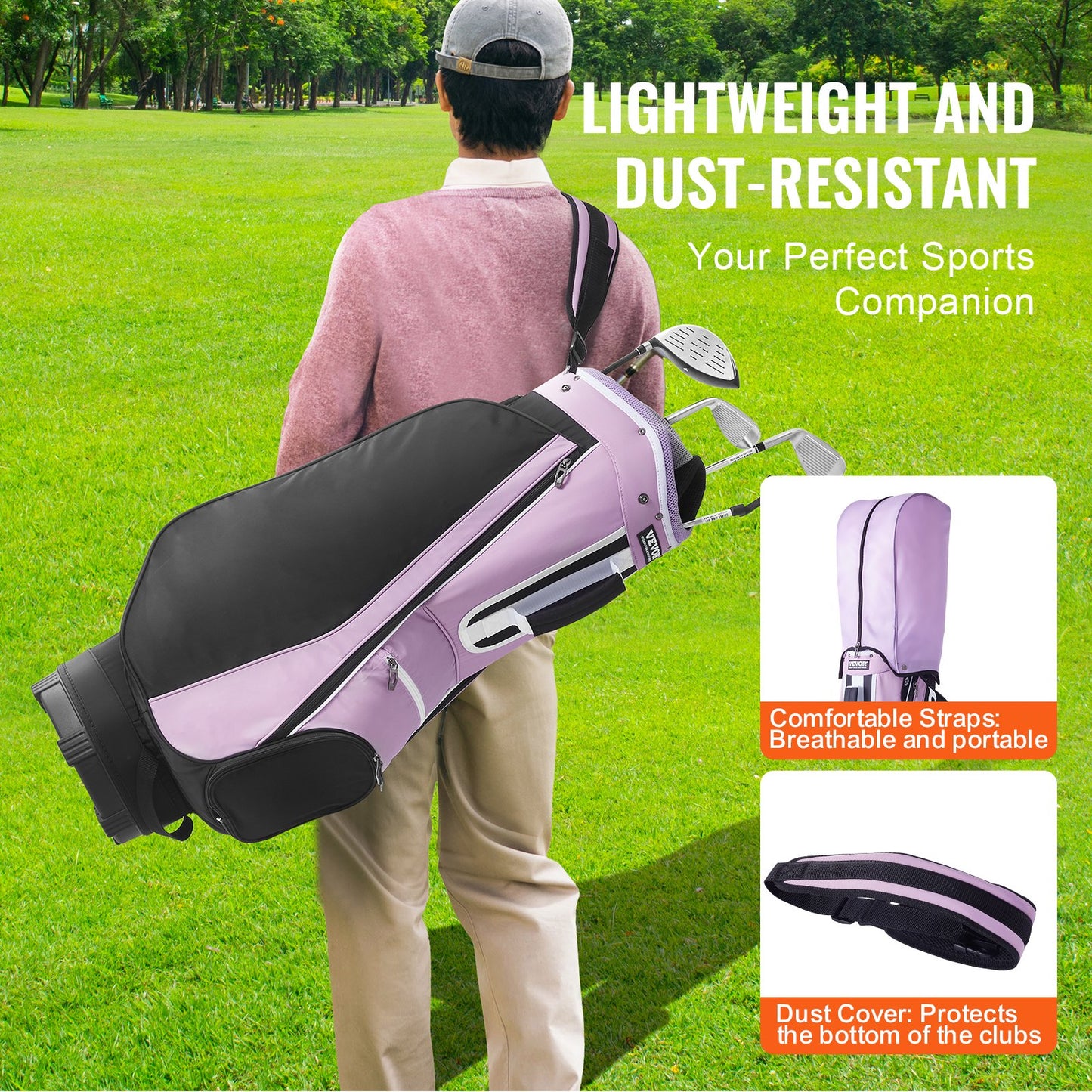 VEVOR Golf Cart Bag with 14 Way Organizer Divider Top, 36” Multiple Pockets Premium Cart Bag, Durable Golf Bags with Handles & Dust Cover & Detachable Strap for Men & Women, Black Purple