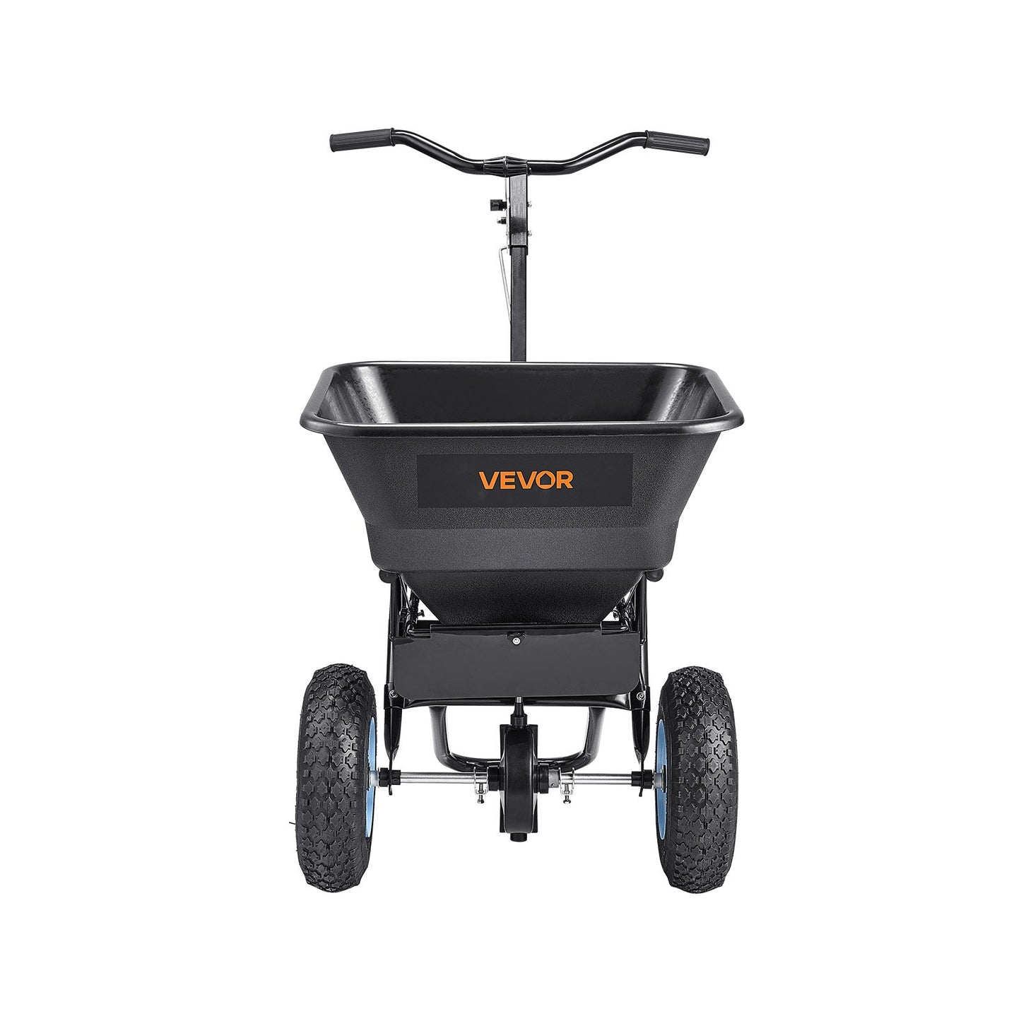 VEVOR Lawn Spreader, 100LBS Capacity, Walk-Behind Push Spreader, 0-9.8ft Spreading Width, 13 in All Terrain Pneumatic Tires, Fertilizer Spreaders with Hopper Grate, for Seed Salt Ice Melt