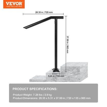 VEVOR 1-3 Step Handrail Railing for Steps Steel 150 kg Capacity with Screw Kit