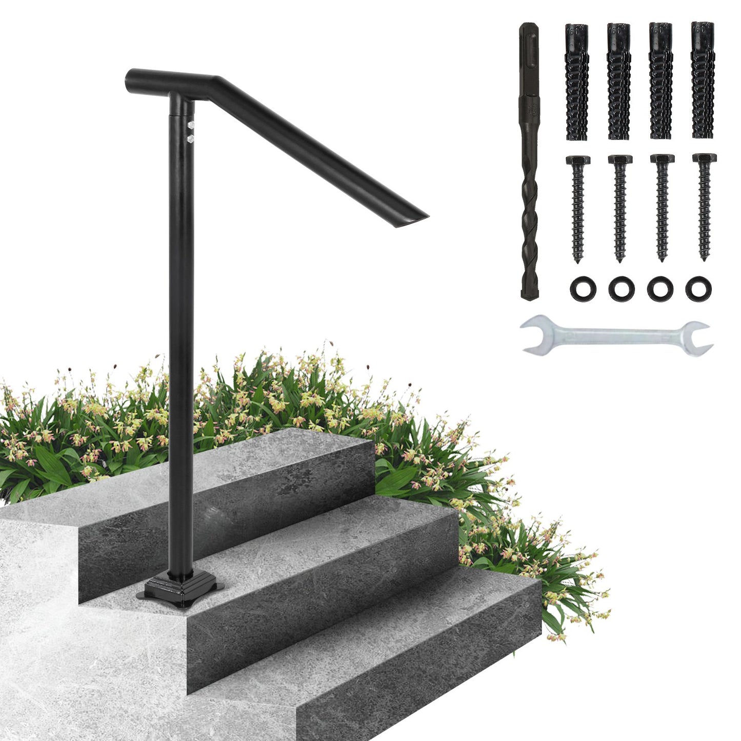VEVOR 1-3 Step Handrail Railing for Steps Steel 150 kg Capacity with Screw Kit