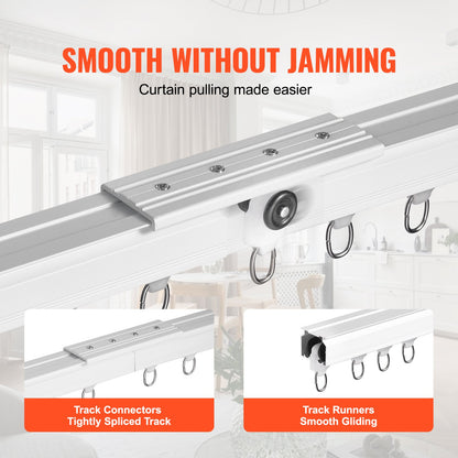 VEVOR Ceiling Curtain Track Set 5.9 FT/1.8 Meter_oom Divider with Hooks White