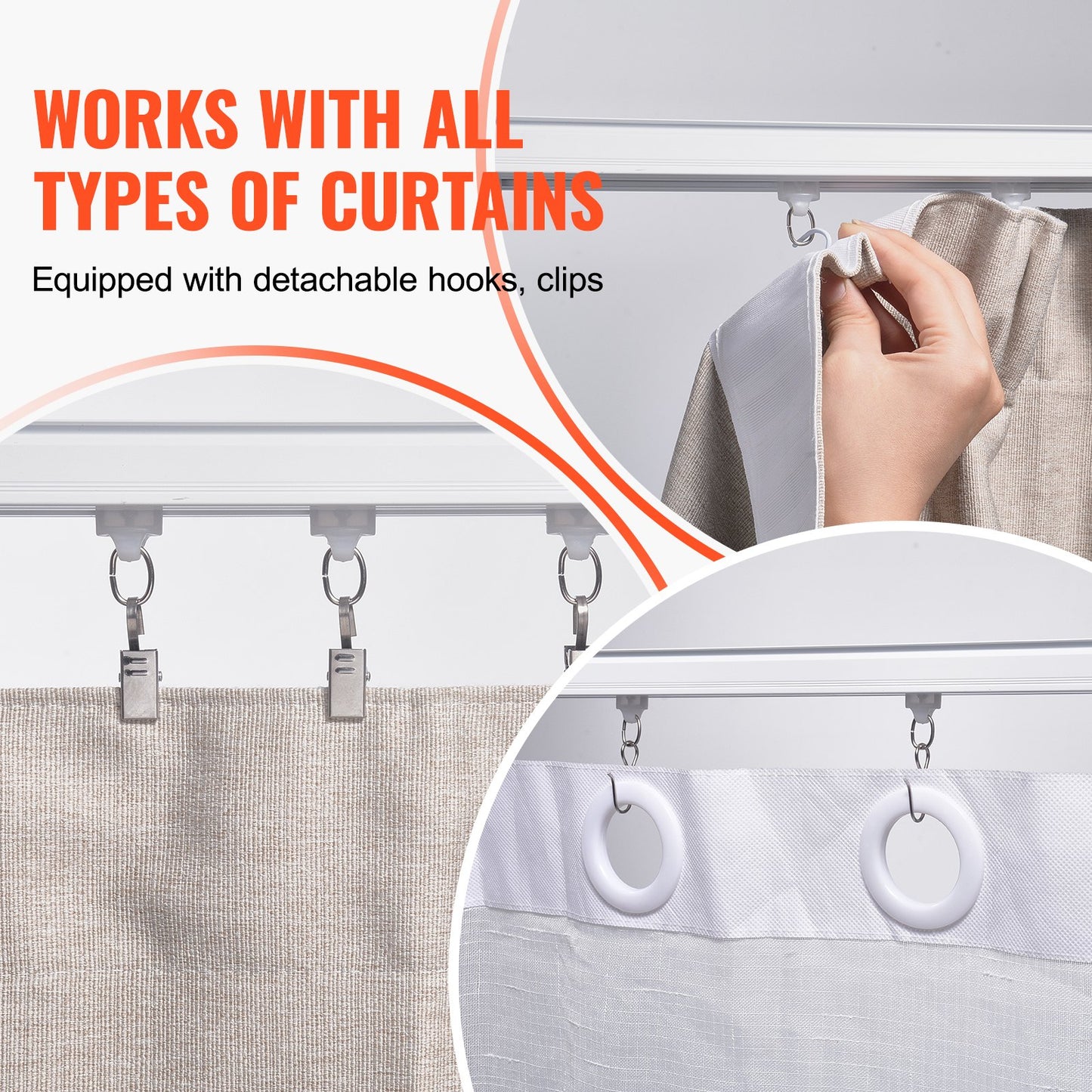 VEVOR Ceiling Curtain Track Set 5.9 FT/1.8 Meter_oom Divider with Hooks White