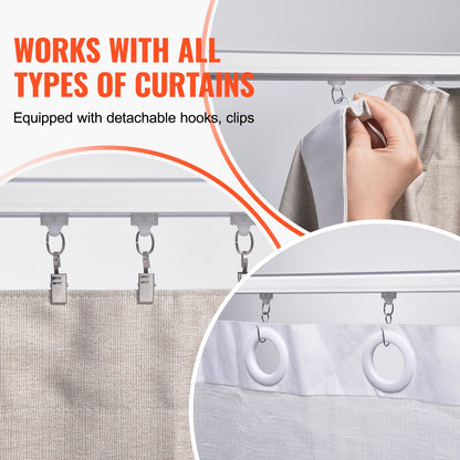 VEVOR Ceiling Curtain Track Set 5.9 FT/1.8 Meter_oom Divider with Hooks White