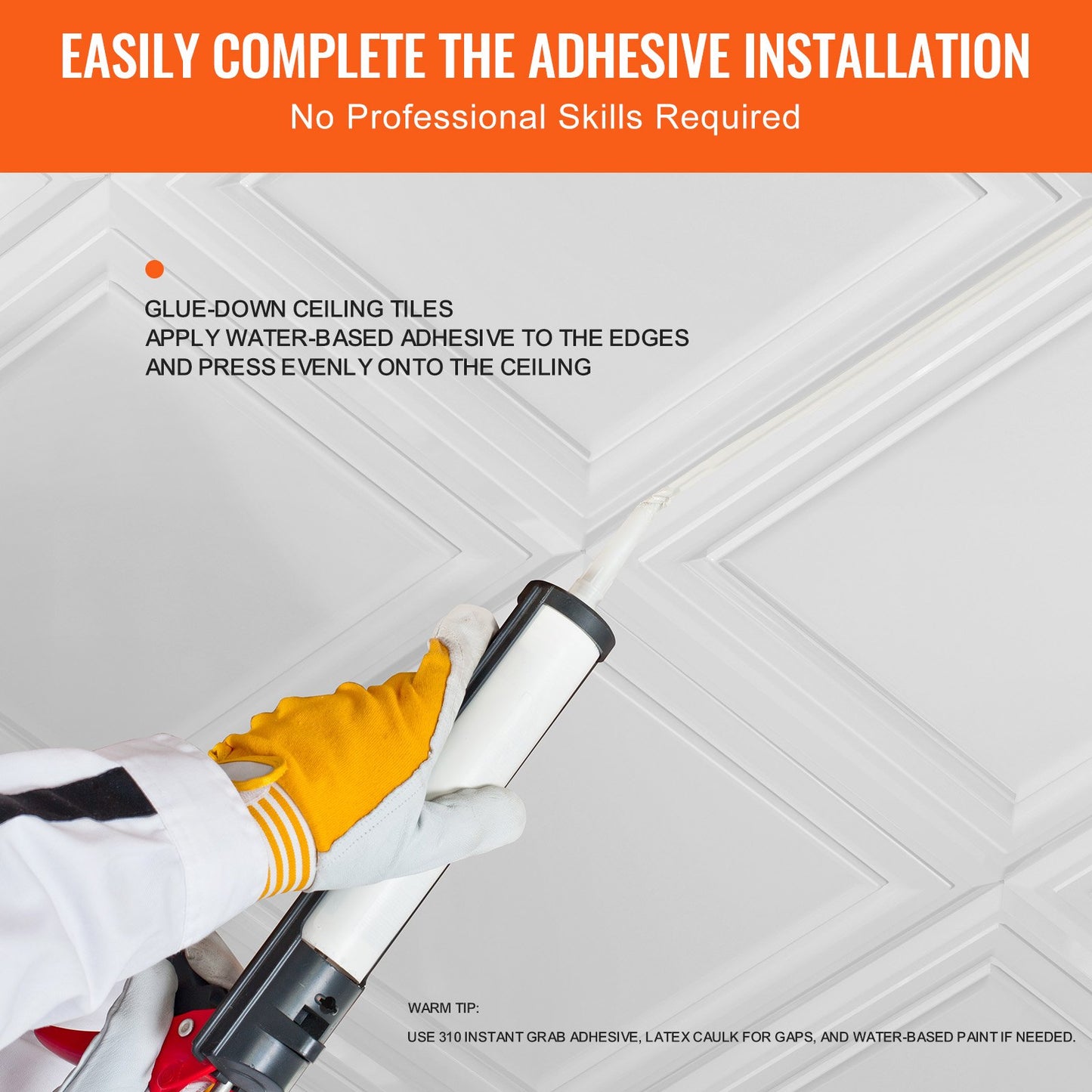 VEVOR Ceiling Tiles, 16-Pack 20 x 20 in, Drop Ceiling Tiles Premium Polystyrene Sheet, Easy Installation/ Cutting Plastic Glue-up Ceiling Tile, Basement Ceiling Covering for Home/Office Decoration