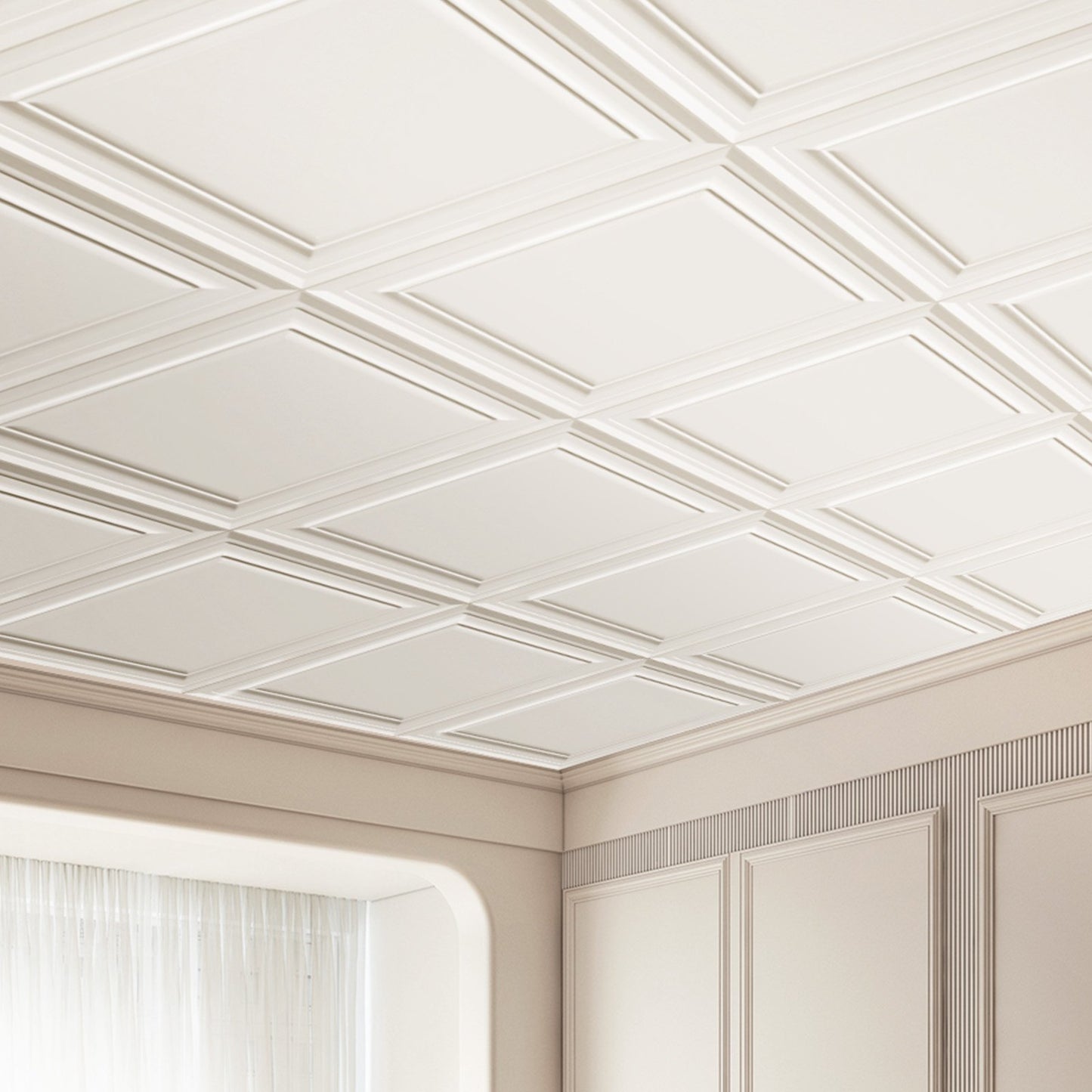 VEVOR Ceiling Tiles, 16-Pack 20 x 20 in, Drop Ceiling Tiles Premium Polystyrene Sheet, Easy Installation/ Cutting Plastic Glue-up Ceiling Tile, Basement Ceiling Covering for Home/Office Decoration