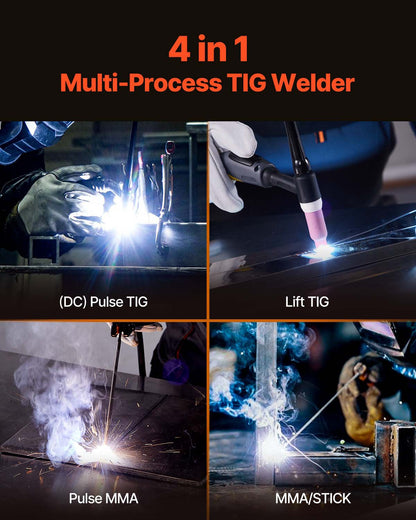 VEVOR TIG Welder 4-In-1 Welding Machine Pulse MMA Lift STICK IGBT Inverter LED