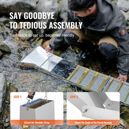 VEVOR Gold Panning Kit With Sluice Box, 50" Aluminum Gold Mining Equipment, 23 PCS Gold Prospecting Kit with Gold Pan, Classifier Screen, Separating Magnet, Drawstring Backpack and Accessories