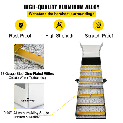 VEVOR Folding Aluminum Alloy Sluice Box, Compact 50" Sluice Boxes for Gold, Lightweight Gold Sluice Equipment, Portable Sluice Boxes with Miner's Moss, River, Creek, Gold Panning, Prospecting, Dredg
