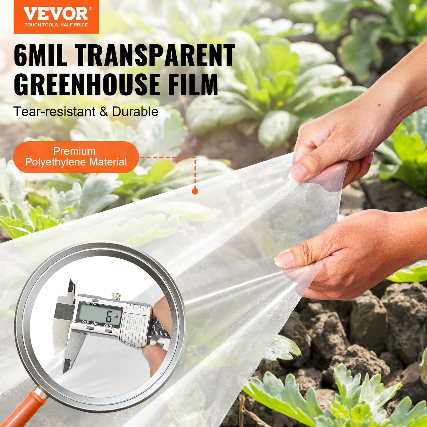 VEVOR Greenhouse Plastic Sheeting 12 x 50 ft 6Mil Clear Polyethylene Film