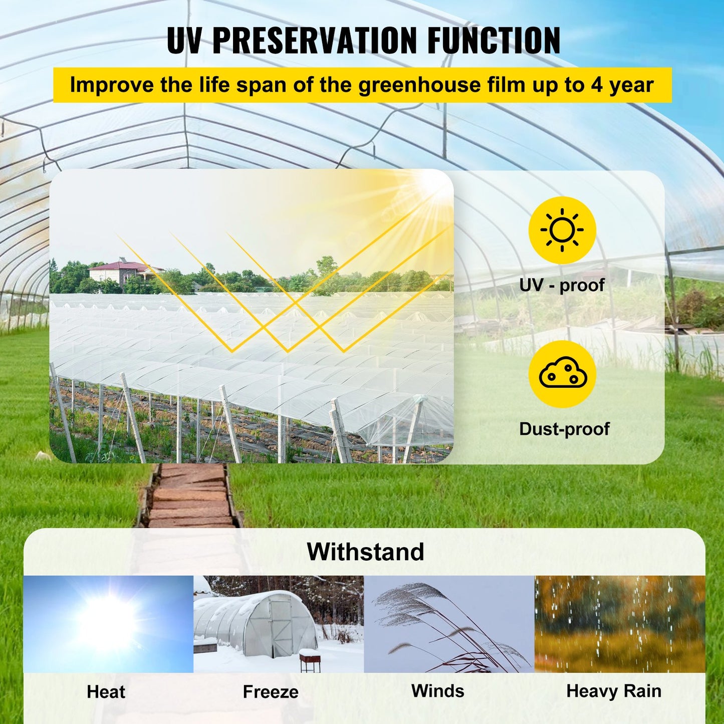 VEVOR Greenhouse Film, 24\' x 100\' Greenhouse Plastic Sheeting, 6 mil Thickness Suncover Greenhouse, Clear Polyethylene Cover, UV Proof Farm Plastic Supply for Gardening, Farming and Agriculture