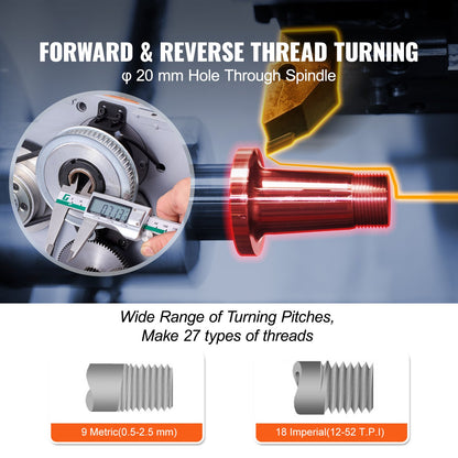 VEVOR Metal Lathe Machine, 200 mm x 350 mm, Precision Benchtop Power Metal Lathe, 50-2500 RPM Continuously Variable Speed, 600W Brush Motor Metal Gears, with Tool Box for Processing Precision Parts