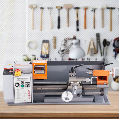 VEVOR Metal Lathe Machine, 200 mm x 350 mm, Precision Benchtop Power Metal Lathe, 50-2500 RPM Continuously Variable Speed, 600W Brush Motor Metal Gears, with Tool Box for Processing Precision Parts