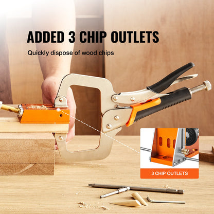 VEVOR Pocket Hole Jig Kit, 34 Pcs Pocket Hole Jig System with C-clamp,  Fixture, Step Drills, Wrenches, Drill Stop Rings, Square Drive Bits, Toolbox, for DIY Carpentry Projects, Adjustable