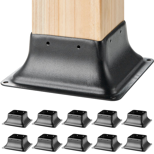 101.6x101.6mm Post Base 10Pcs, Internal 91x91mm Heavy Duty Powder-Coated Steel Post Bracket Fit for Standard Wood Post Anchor, Decking Post Base for Deck Porch Handrail Railing Support