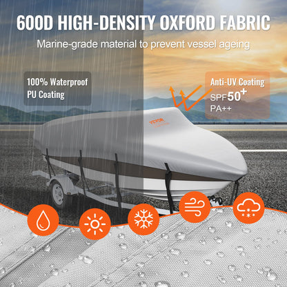 VEVOR Boat Cover 600D Waterproof 16-18.5 ft Boat Cover V-Hull Tri-Hull Runabout