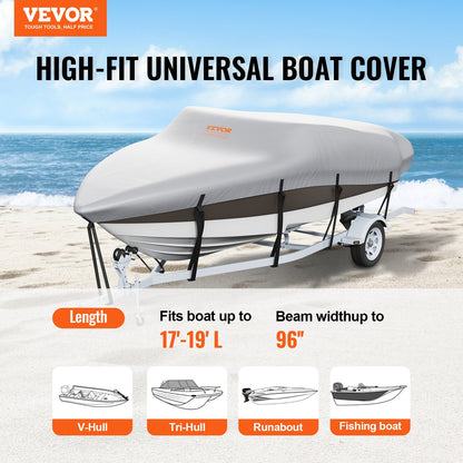 VEVOR Boat Cover 600D Waterproof 17-19 ft Boat Cover V-Hull Tri-Hull Runabout