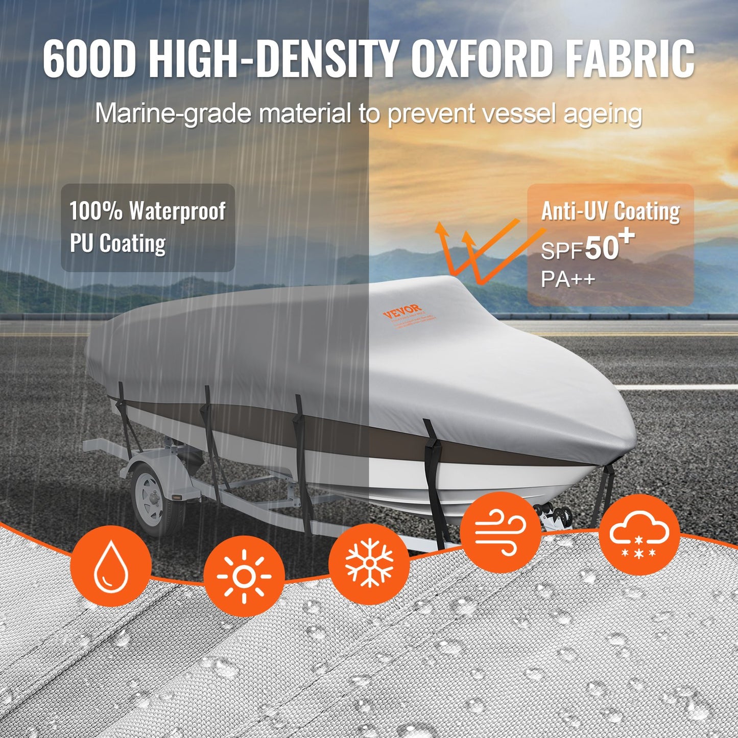 VEVOR Boat Cover 600D Waterproof 17-19 ft Boat Cover V-Hull Tri-Hull Runabout