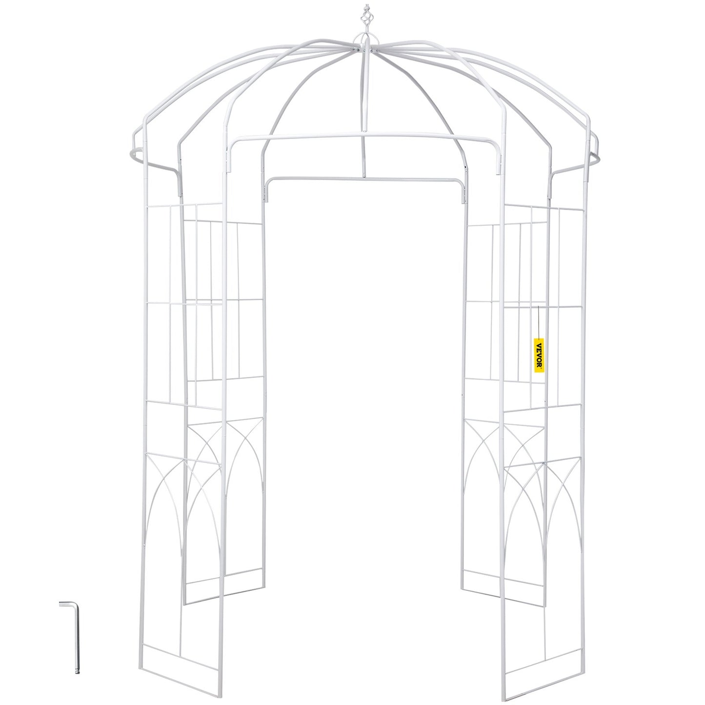 VEVOR Birdcage Shape Garden Arbor, 9\' High x 6.6\' Wide, Heavy Duty Wrought Iron Arbor, Wedding Arch Trellis for Climbing Vines in Outdoor Garden, Lawn, Backyard, Patio, White