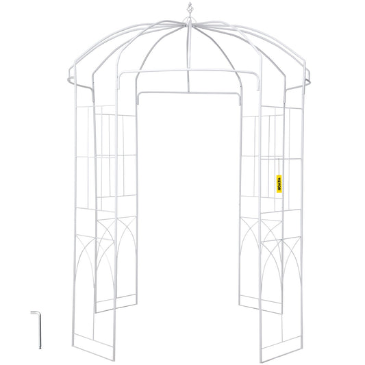 VEVOR Birdcage Shape Garden Arbor, 9\' High x 6.6\' Wide, Heavy Duty Wrought Iron Arbor, Wedding Arch Trellis for Climbing Vines in Outdoor Garden, Lawn, Backyard, Patio, White