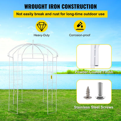 VEVOR Birdcage Shape Garden Arbor, 9\' High x 6.6\' Wide, Heavy Duty Wrought Iron Arbor, Wedding Arch Trellis for Climbing Vines in Outdoor Garden, Lawn, Backyard, Patio, White