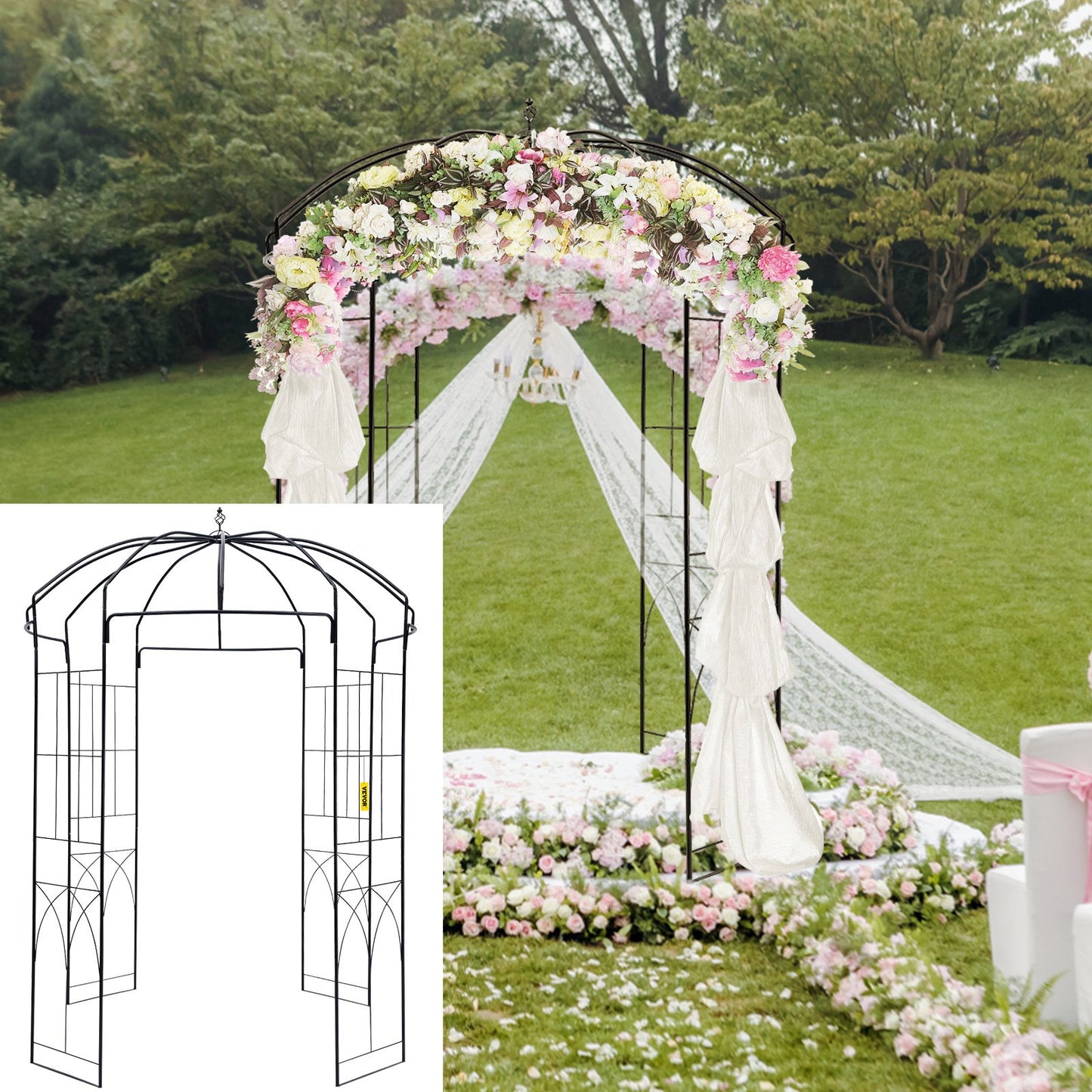 Birdcage Shape Garden Arbor, 9\' High x 6.6\' Wide, Heavy Duty Wrought Iron Arbor, Wedding Arch Trellis for Climbing Vines in Outdoor Garden, Lawn, Backyard, Patio, Black
