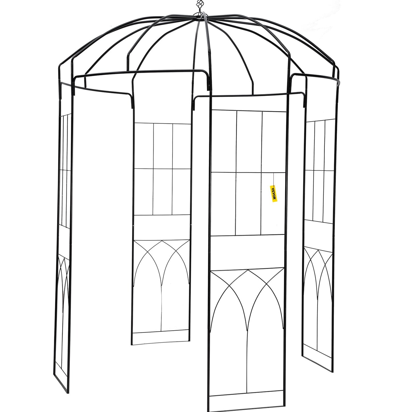 Birdcage Shape Garden Arbor, 9\' High x 6.6\' Wide, Heavy Duty Wrought Iron Arbor, Wedding Arch Trellis for Climbing Vines in Outdoor Garden, Lawn, Backyard, Patio, Black