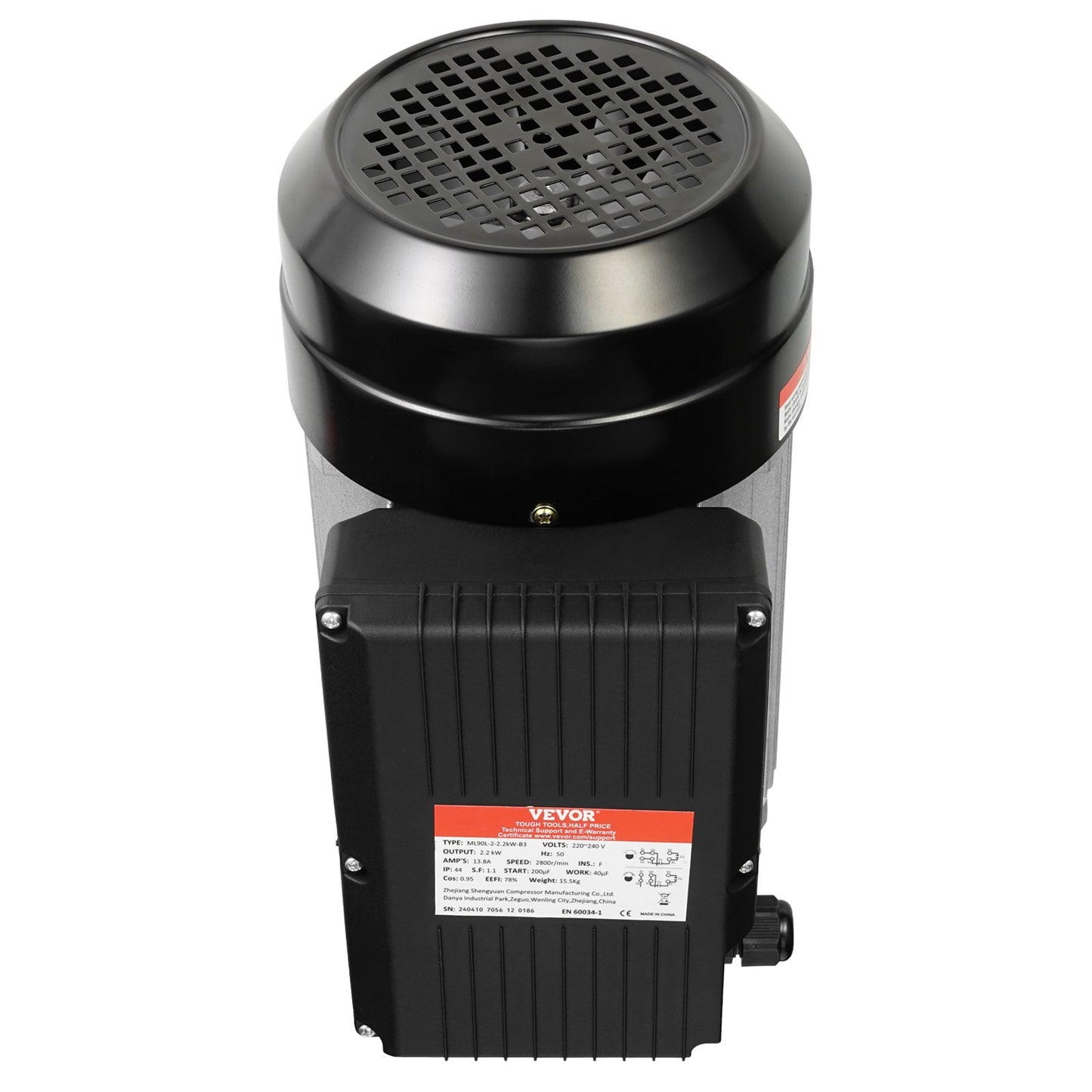 VEVOR 2.2KW Electric Motor 2800 rpm, AC 220~240V 13.8A, 90L, B3 Frame, Air Compressor Motor Single Phase, 24mm Keyed Shaft, CW/CCW Rotation for Agricultural Machinery and General Equipment