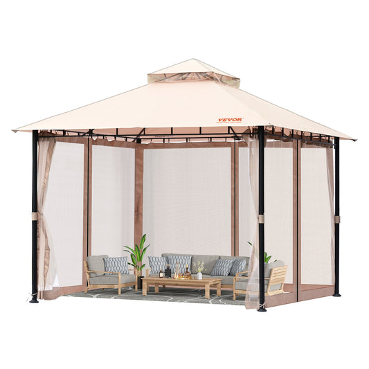 Patio Gazebo for 6-8 Person, 3.05 x 3.05 m Backyard Gazebo, with Mosquito Netting, Metal Frame, and PU Coated 180G Polyester, Outdoor Canopy Shelter for Patio, Backyard, Lawn, Garden, Deck