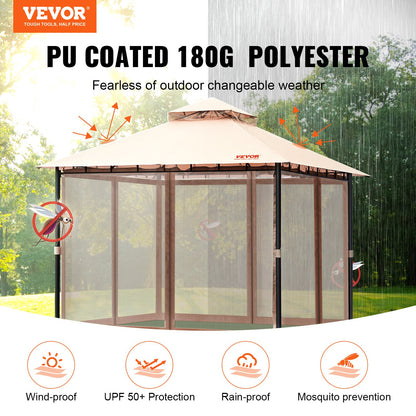 Patio Gazebo for 6-8 Person, 3.05 x 3.05 m Backyard Gazebo, with Mosquito Netting, Metal Frame, and PU Coated 180G Polyester, Outdoor Canopy Shelter for Patio, Backyard, Lawn, Garden, Deck