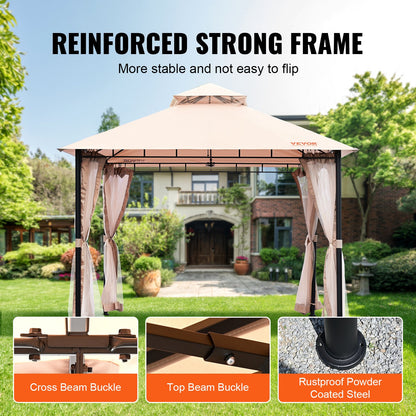Patio Gazebo for 6-8 Person, 3.05 x 3.05 m Backyard Gazebo, with Mosquito Netting, Metal Frame, and PU Coated 180G Polyester, Outdoor Canopy Shelter for Patio, Backyard, Lawn, Garden, Deck