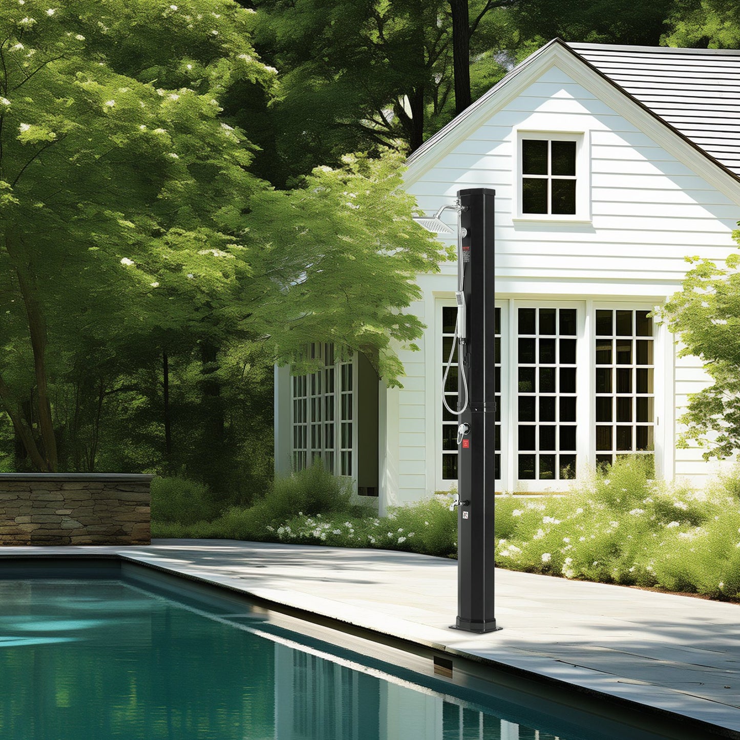 VEVOR Outdoor Solar Heated Shower, 40L Poolside Shower Kit with 2 Shower Head and Foot Shower Tap, Handheld/Hanging Two Modes Fast Assembly W/ Pre-Drilled Hole for Outdoor Backyard Poolside Beach Spa