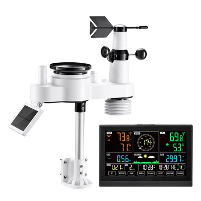 VEVOR 7-in-1 Wi-Fi Weather Station with APP, 190.5 mm VA Display, Wireless Solar Powered Outdoor Sensor, Rain Gauge, Indoor Outdoor for Weather Forecast, Wind Speed, Temperature, Humidity, Rainfall