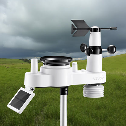 VEVOR 7-in-1 Wi-Fi Weather Station with APP, 190.5 mm VA Display, Wireless Solar Powered Outdoor Sensor, Rain Gauge, Indoor Outdoor for Weather Forecast, Wind Speed, Temperature, Humidity, Rainfall
