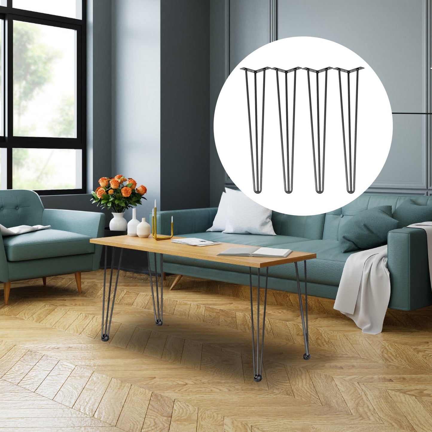 VEVOR Hairpin Table Legs 16 inch, Set of 4 DIY Desk Table Legs 3 Rods Heavy Duty