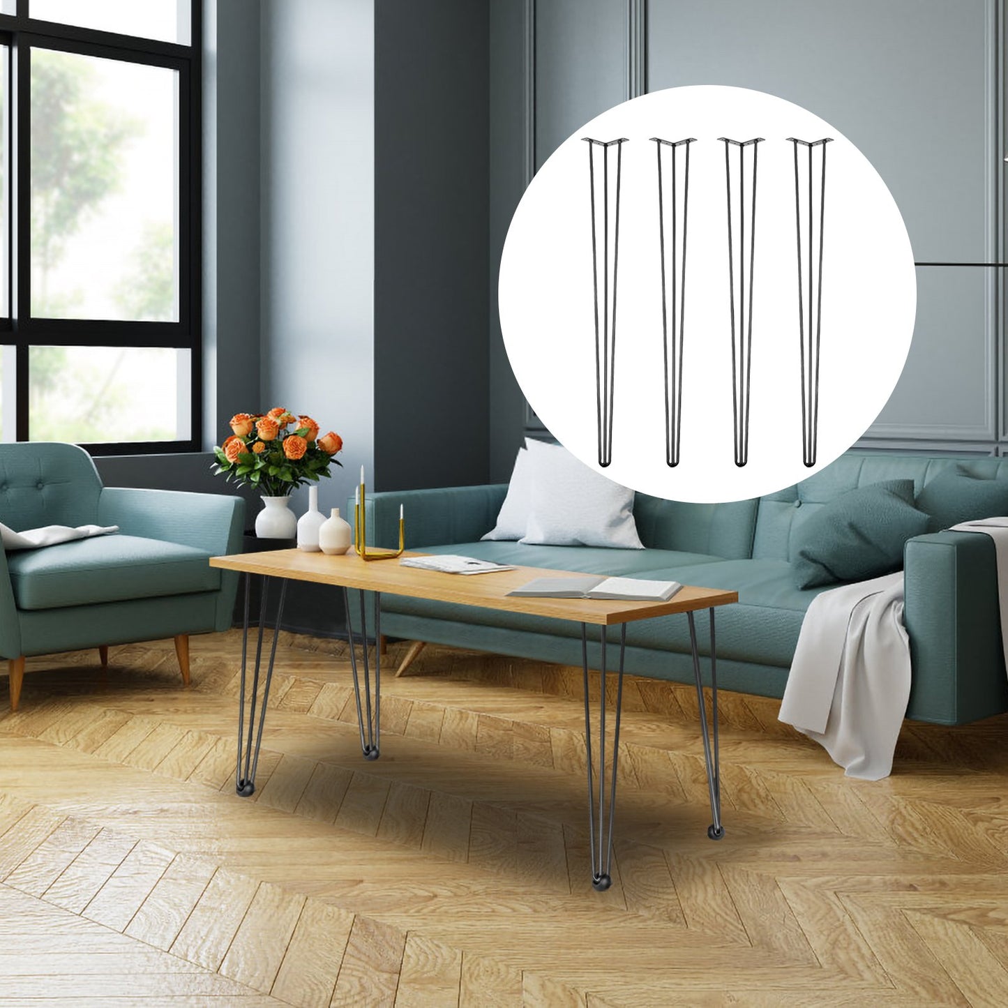 VEVOR Hairpin Table Legs 36 inch, Set of 4 DIY Desk Table Legs 3 Rods Heavy Duty