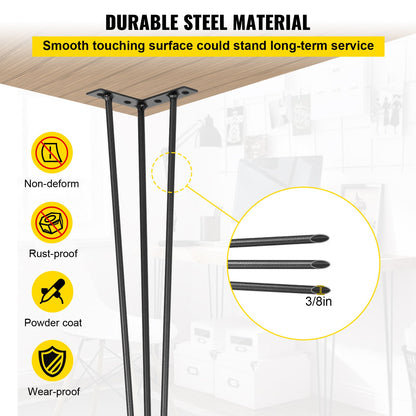 VEVOR Hairpin Table Legs 40 inch, Set of 4 DIY Desk Table Legs 3 Rods Heavy Duty