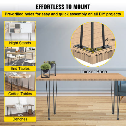 VEVOR Hairpin Table Legs 40 inch, Set of 4 DIY Desk Table Legs 3 Rods Heavy Duty