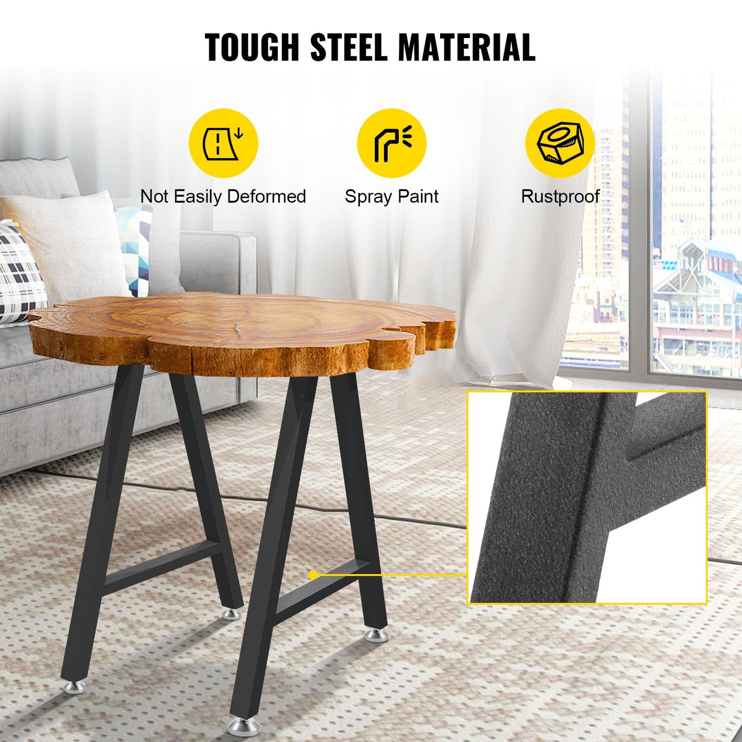 VEVOR Metal Table Legs 28 x 17.7 inch A-Shaped Desk Legs Set of 2 Heavy Duty Bench Legs with Polyurethane Coating, Furniture Legs with Floor Protectors, Wrought Iron Coffee Table Legs for Home DIY Bla