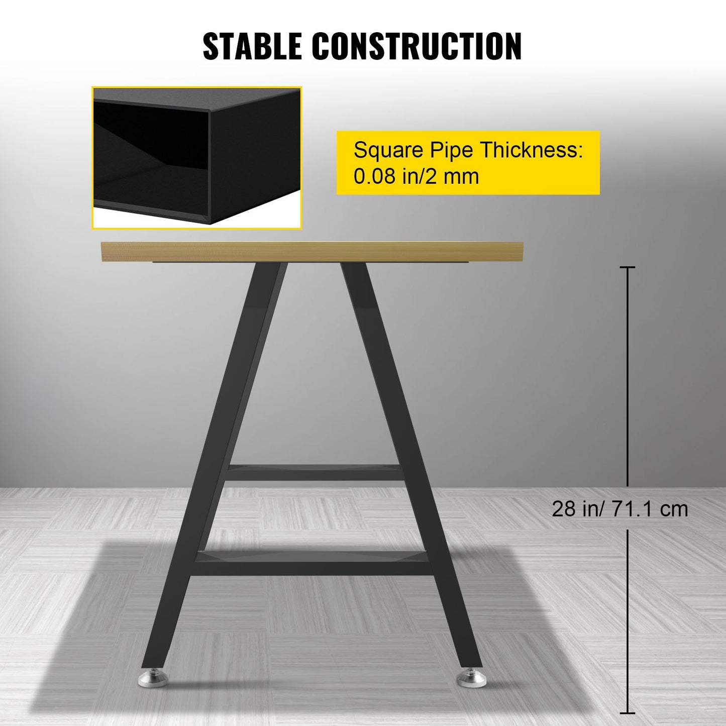 VEVOR Metal Table Legs 28 x 17.7 inch A-Shaped Desk Legs Set of 2 Heavy Duty Bench Legs with Polyurethane Coating, Furniture Legs with Floor Protectors, Wrought Iron Coffee Table Legs for Home DIY Bla