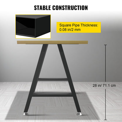 VEVOR Metal Table Legs 28 x 17.7 inch A-Shaped Desk Legs Set of 2 Heavy Duty Bench Legs with Polyurethane Coating, Furniture Legs with Floor Protectors, Wrought Iron Coffee Table Legs for Home DIY Bla